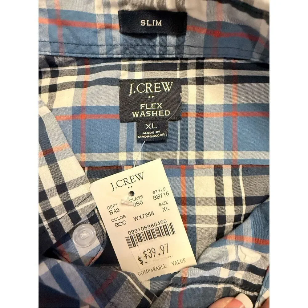 NWT J. Crew Flex Washed Slim Button Down Plaid Shirt XL Re-Imagined Sustainable